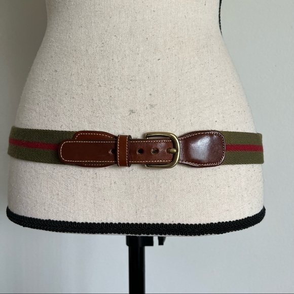 Vintage 1980s Dooney & Bourke Wool and Leather Surcingle Belt with Brass Buckle